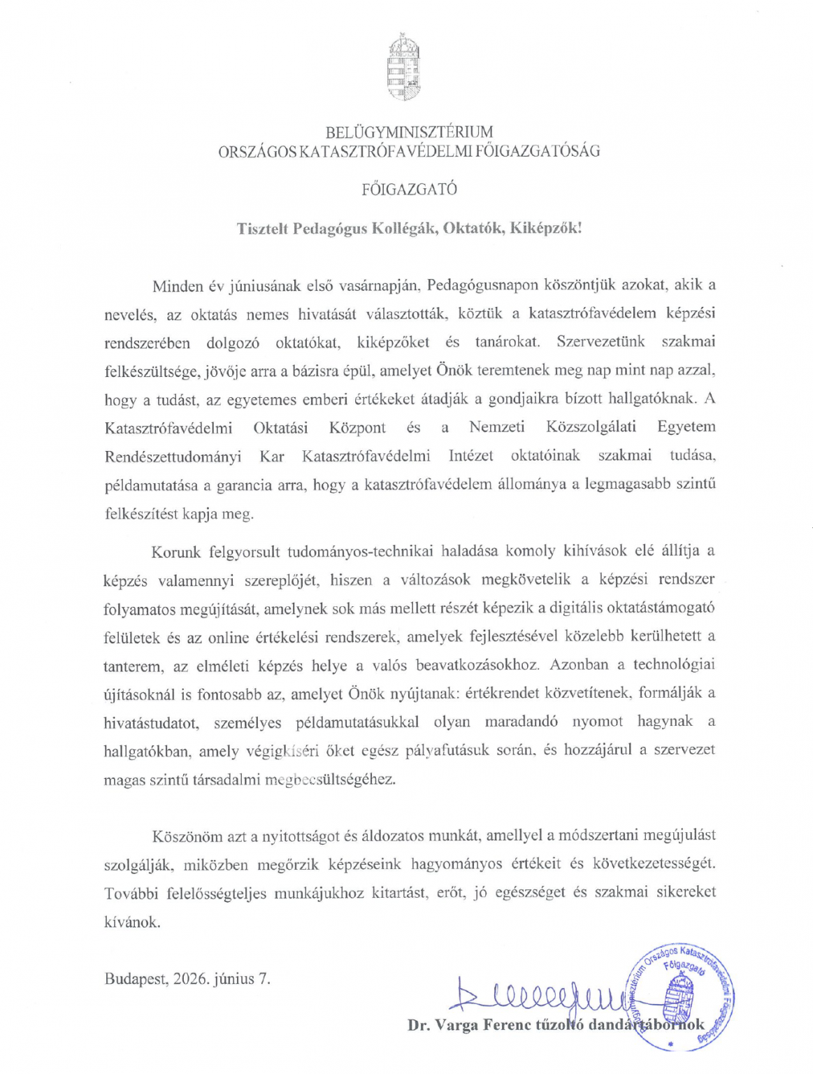 Pedagógusnapi köszöntő 2026